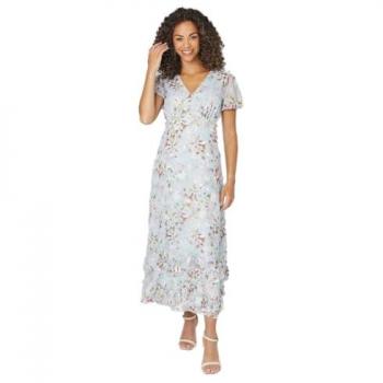 Floral Satin Ruffle Hem Midaxi Dress