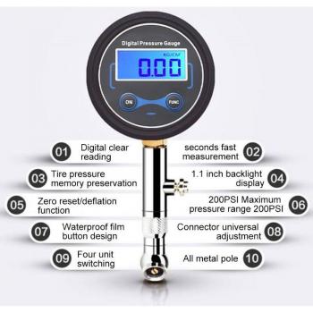 Système LCD testeur pression pneu 0‑200 PSI