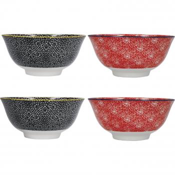 Set Presenti Kitchen Craft: 4 Ciotole Ceramiche Smaltate con Design Floreale in Rosso e Nero