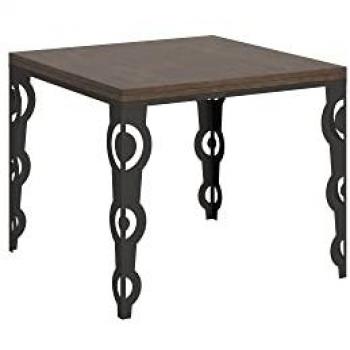 Mesa Karamay Libra 90x90/180 cm abatible con base de nogal y patas antracita