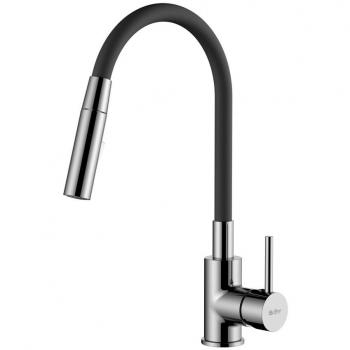 Grifo de cocina con teleducha Siko, curva de silicona negra y memoria de forma