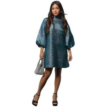 Petite DP Luxe Metallic Blouson Mini Dress – Blue, 12