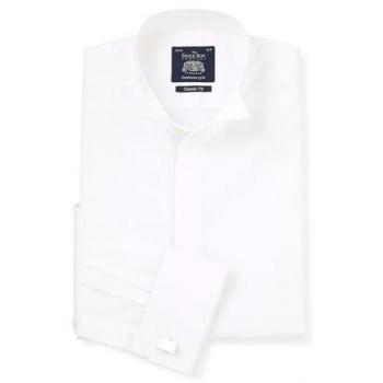 Savile Row Company Weiße Classic Fit Wingkragen-Double-Cuff Baumwolle Abendhemd EU 47 Herren