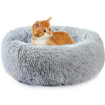 Plüsch Donut-Katzenbett Vanansa – 40 cm, Grau – Rundes Haustierbett