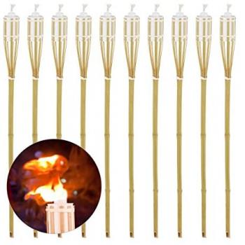 Faroles de Jardín de Aceite, Set de 10 Antorchas, Bambú Natural, 90 cm