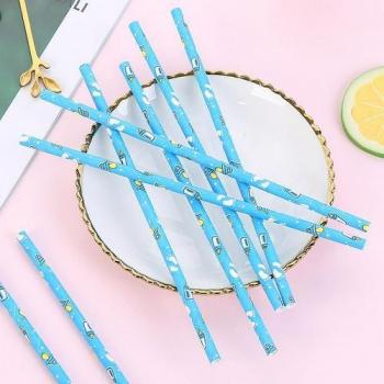 25pcs Pure Pulp Paper Straws with Flower Design