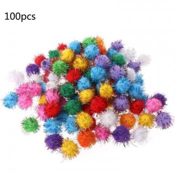 Soft Glow Pom Poms – 100pcs, 25mm Mini Glitter Balls, Handmade Craft Toy Set