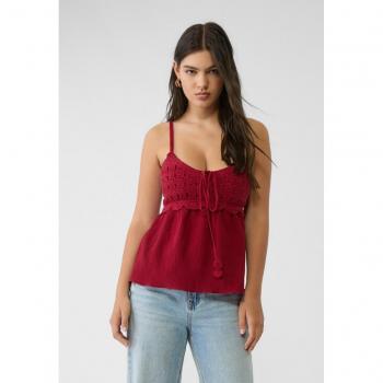 Stradivarius Burgundy Crochet Top S