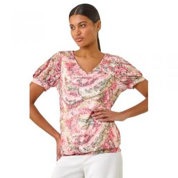 Red Animal Print Burnout Blouse for Women (Roman Style)