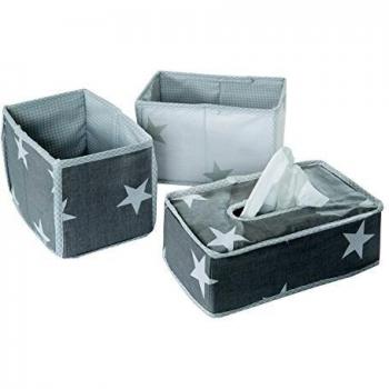 Roba Set organizer Piccole Stelle, 3 pezzi, 2 scatole per pannolini e accessori, 1 scatola decorativa, Grigio