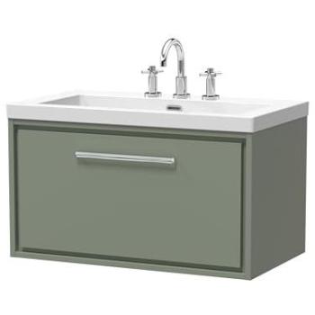 800 mm Balterley Green Drawer‑Wall Vanity, Soft‑Close with Fireclay Basin