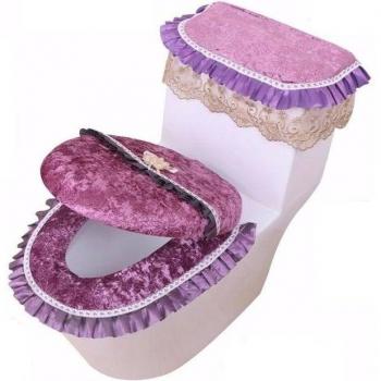 3-Piece Gold Velvet Toilet Seat Cover Set