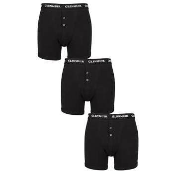 Glenmuir 5XL William Front‑Button Cotton Boxer Shorts – 3 Pack in Black