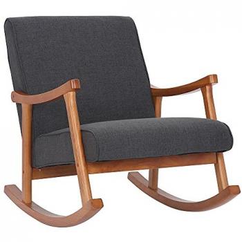 Sillón Mecedora CLP con base de madera y tela gris oscuro