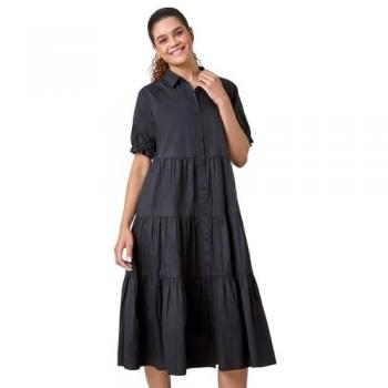 Roman Women's Black Cotton Frill Shirt Dress