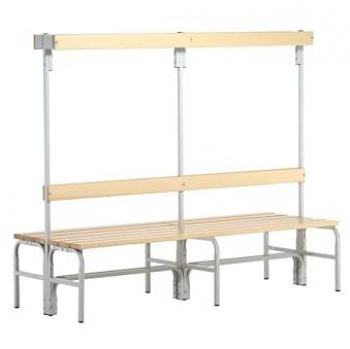 Banc de vestiaire double, structure en acier et bois, avec section penderie, L 2000 mm, teinte gris clair