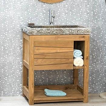 Wanda Mueble de Teca 67 cm y Lavabo Gris