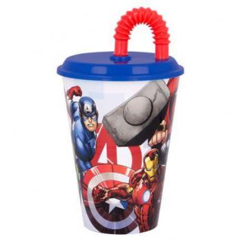 Bicchiere Avengers con tappo e cannuccia 430 ml