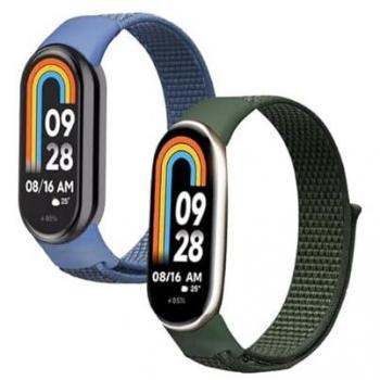 Paquete de dos correas deportivas Friendly Loop FRSWB095, nylon, tamaño muñeca 15‑21 cm, colores azul y verde, compatibles con Xiaomi 9 y 8