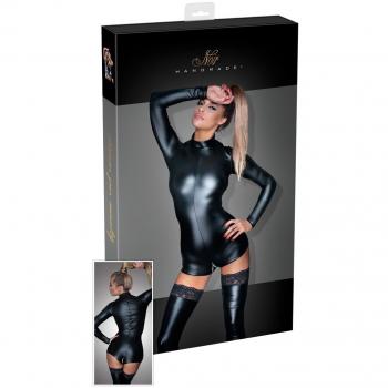 Noir Handmade Wetlook-Langarmbody, schwarz