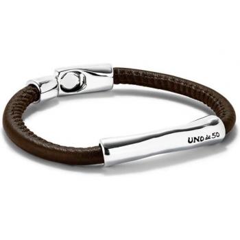 Pulsera de cuero marrón y plata