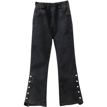 Jean noir pour enfants, pantalon à coupe évasée avec perles, style décontracté, 6-14 ans