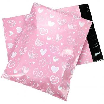 50pcs Portable Pink & Black Love Heart Packaging Bags