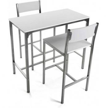 Versa Helena Conjunto de Comedor con Dos Sillas Altas, Set de 3 Piezas, Medidas (Al x L x An) 87 x 45 x 89 cm, Madera y Metal, Color Blanco