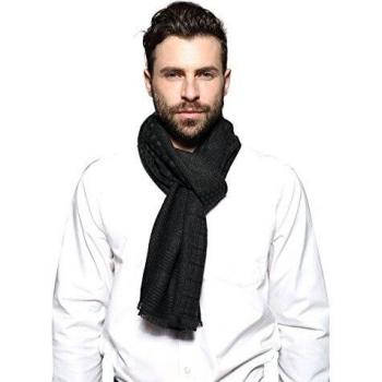 SEW ELEGANT NEW Men Simple Border Print Frayed Scarf (Black Navy), 30cm x 180 cm
