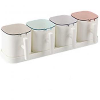 Condiment Keeper: 4-Unit Seasoning Box Set with Lids & Spoon