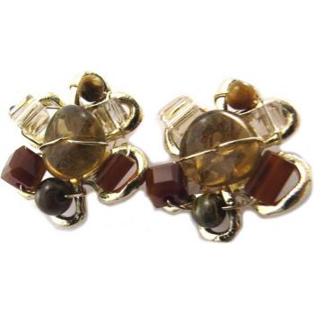 Gold-Plated Brown Red Brazil Earrings – P4019
