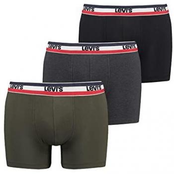 Boxer Levi's Sportswear Logo Cotone Bio 3 Unità Verde Cachi Grigio Scuro Nero