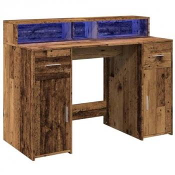 Bureau Vidaxl Éclat Bois Rétro LED