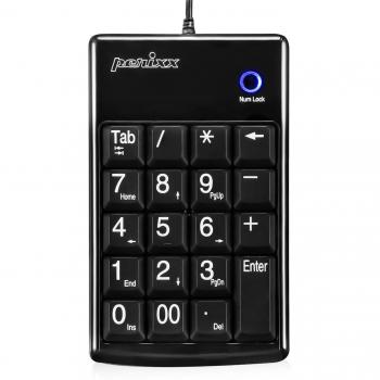 Schwarze Full‑Size‑Tastatur mit großen Druckbuchstaben – Perixx PERIPAD‑201PLUS