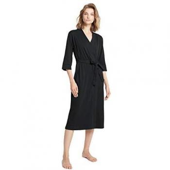 SIORO Nightdress in Soft Cotton, V-Neck, Hooded, Lightweight, Plus Size, Black, XL