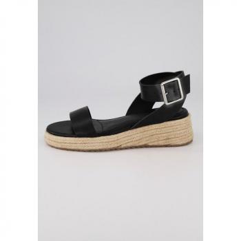 Espadrillas donna in pelle nera, suola di rafia, larghezza H, taglia 43