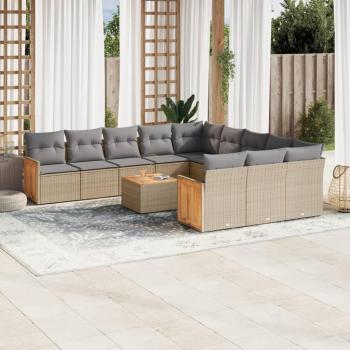 Salon de jardin en résine tressée 13 pièces avec coussins beige