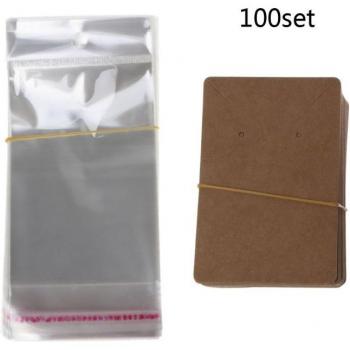Étiquettes de bijoux en papier Kraft blanc avec 100 sacs auto-adhésifs