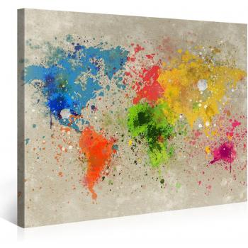 Premium Leinwanddruck Weltkarte Aquarell Explosion 100x75cm – Holz-Keilrahmen