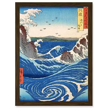 Artery8 Naruto Whirlpool – Awa Province Utagawa Hiroshige, Brown Frame Wall Art Print (A4)