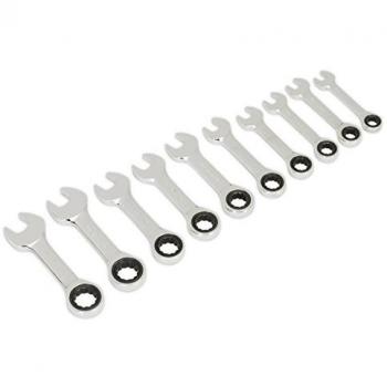 Silver 10‑Piece Metric Stubby Combination Spanner Set (Sealey AK6396)