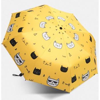 Sombrilla para estudiantes, paraguas plegable amarillo con dibujos animados y protección UV