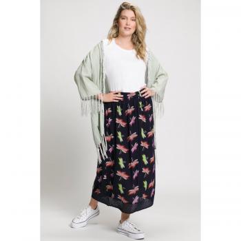 Plus Size Elastic Waist Dragonfly Print Skirt with Lace, Women's Blue, Size 20/22, Viscose