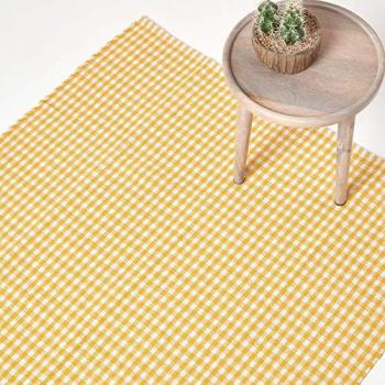 Alfombra Homescapes Amarillo/Blanco Estilo Vichy 60x90
