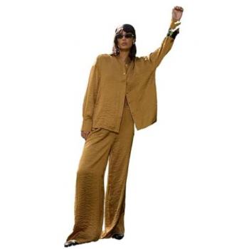 Warehouse Gold Hammered Satin Shirt, Size 14 (Women)