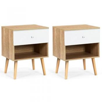 Comodini Scandi EMMIE 1-Cassetto, Faggio/Blanc – Set Duo