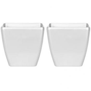 Set di 2 vasi da fiori in argilla e vetroresina color argento 50 x 50 x 48 cm per interno ed esterno, resistente a tutte le condizioni atmosferiche