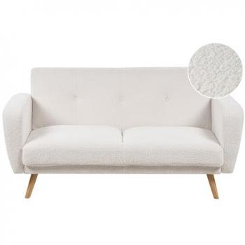 2 Seater White Boucle Fabric Sofa Bed with Tufted Design