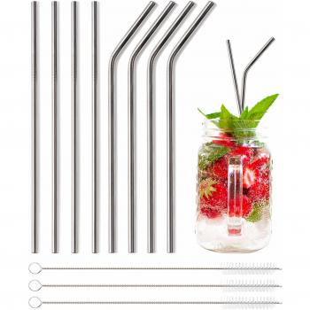 Pentaton Edelstahl Trinkhalme 8 Stück, mit 3 Reinigungsbürsten, 21,5 cm, Silber