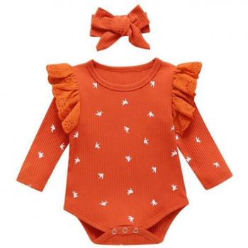 Barboteuse Bébé Printemps Automne Body Col Rond Manches Longues Dentelle et Chapellerie Deux Pièces